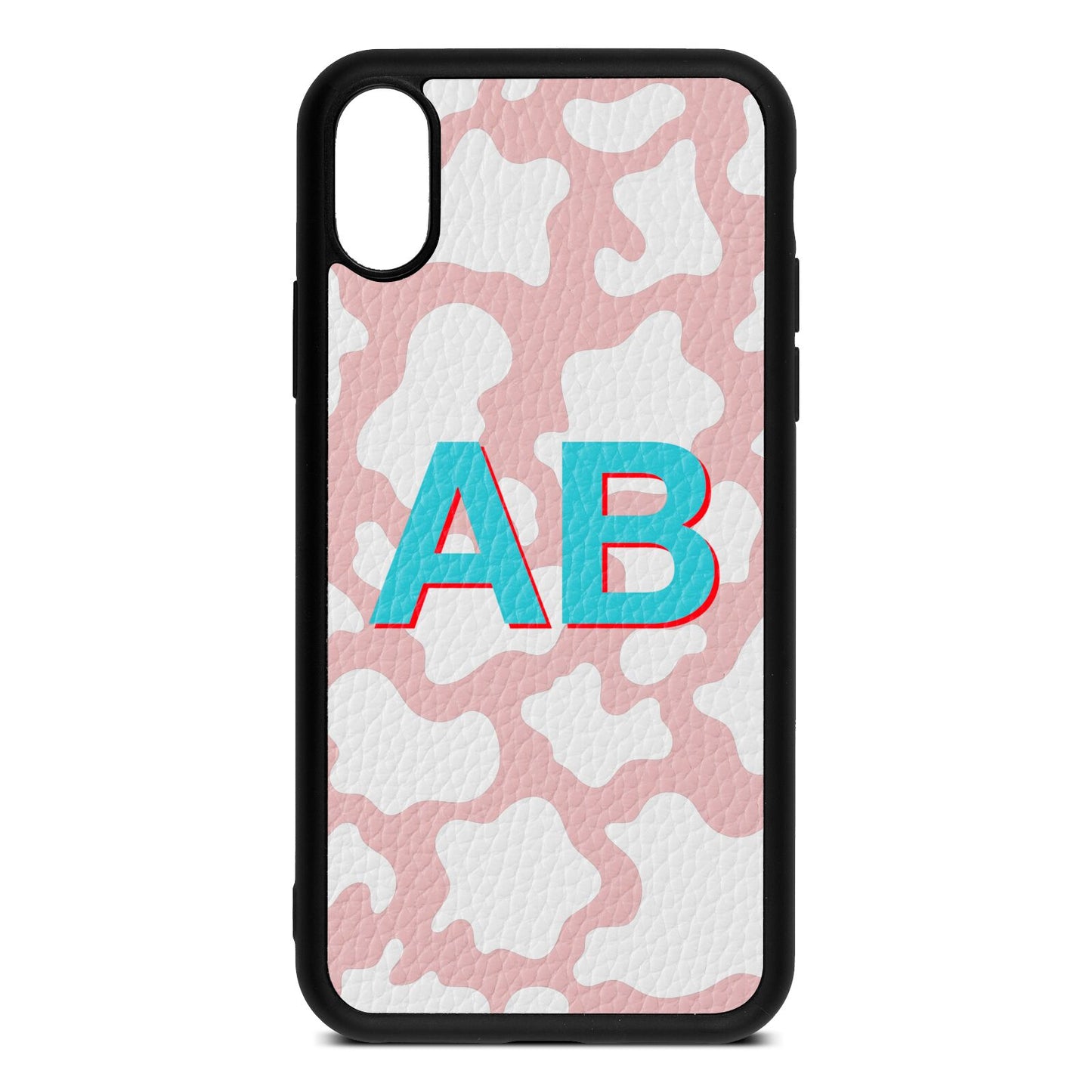 Personalised Cow Print Pink Pebble Leather iPhone Xs Case