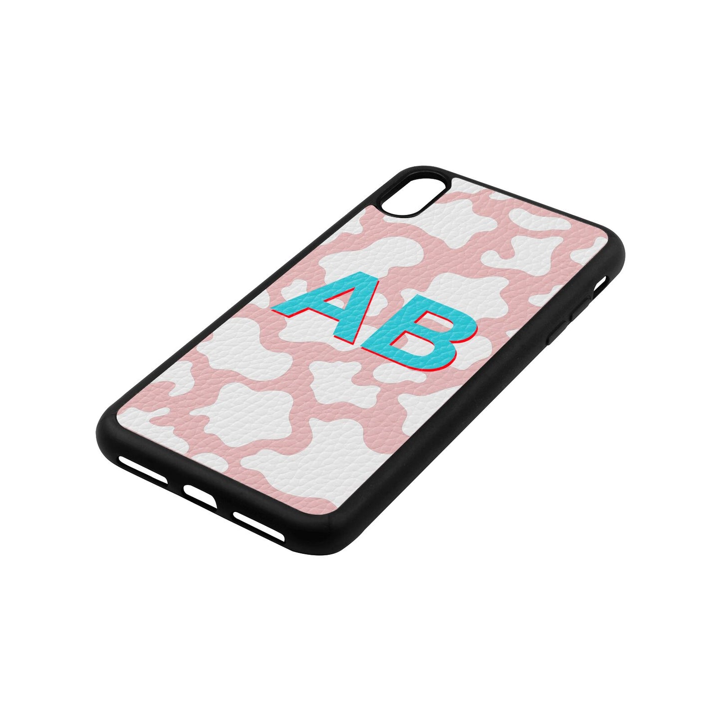 Personalised Cow Print Pink Pebble Leather iPhone Xs Max Case Side Angle