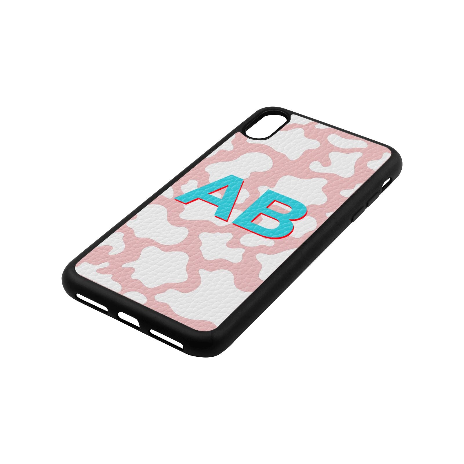 Personalised Cow Print Pink Pebble Leather iPhone Xs Max Case Side Angle