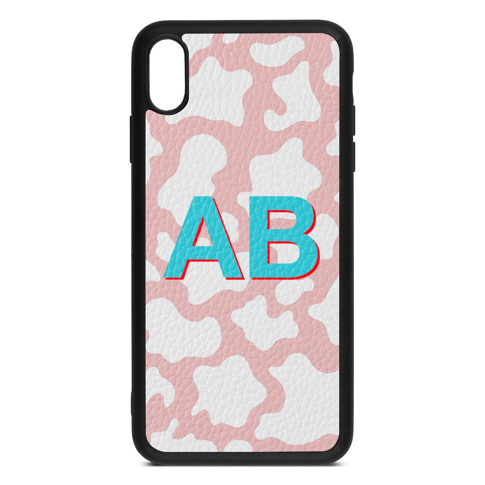 Personalised Cow Print Pink Pebble Leather iPhone Xs Max Case