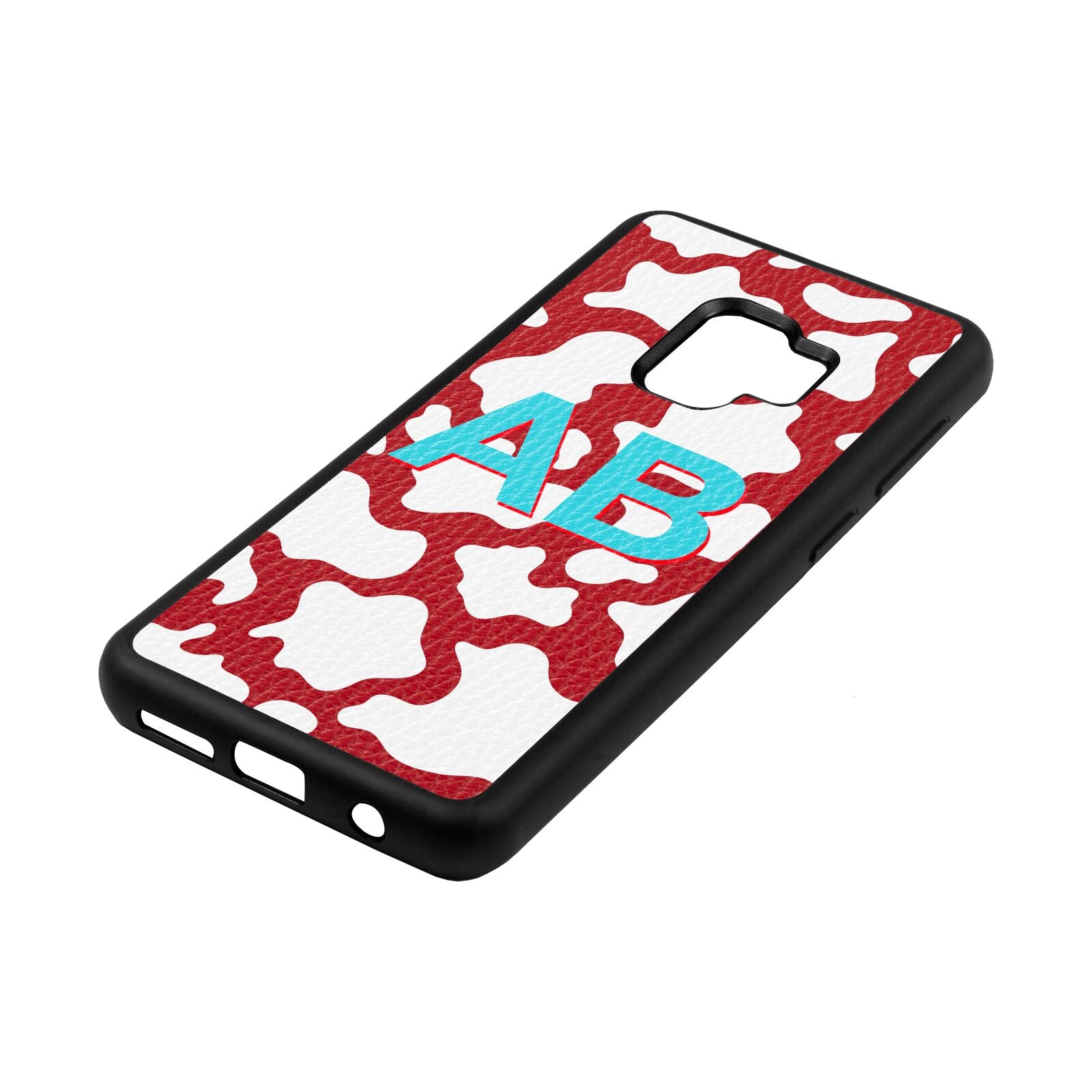 Personalised Cow Print Red Pebble Leather Samsung S9 Case Side Angle