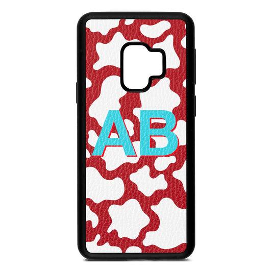 Personalised Cow Print Red Pebble Leather Samsung S9 Case