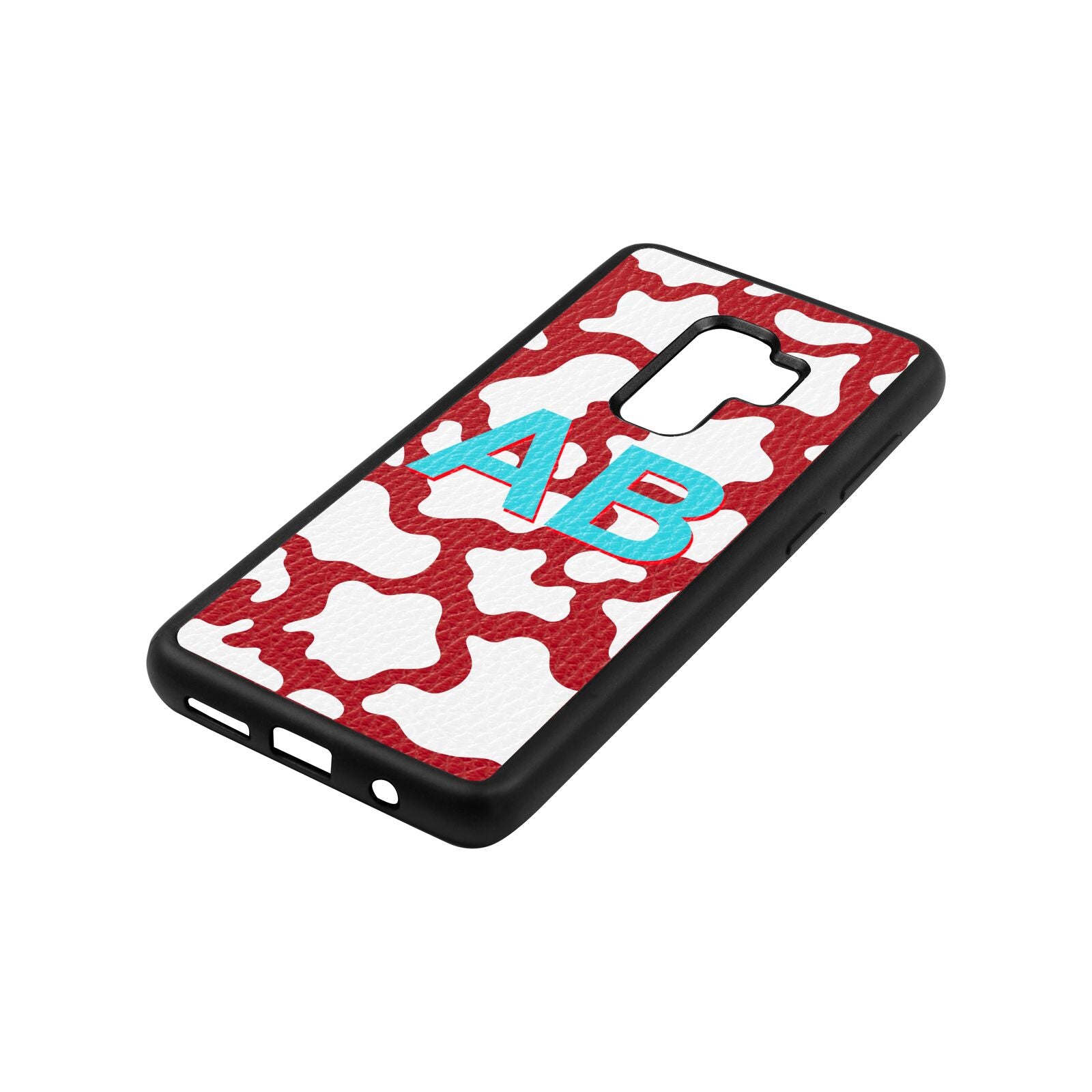 Personalised Cow Print Red Pebble Leather Samsung S9 Plus Case Side Angle