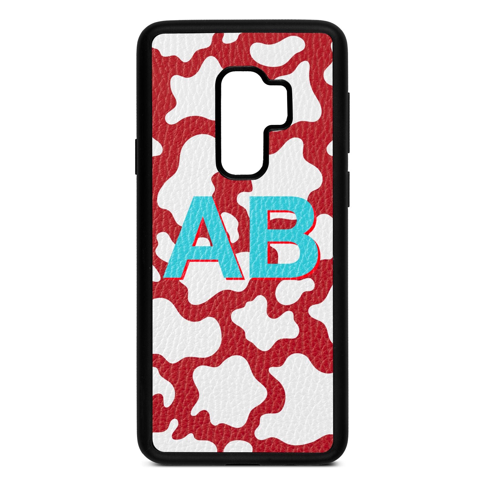 Personalised Cow Print Red Pebble Leather Samsung S9 Plus Case