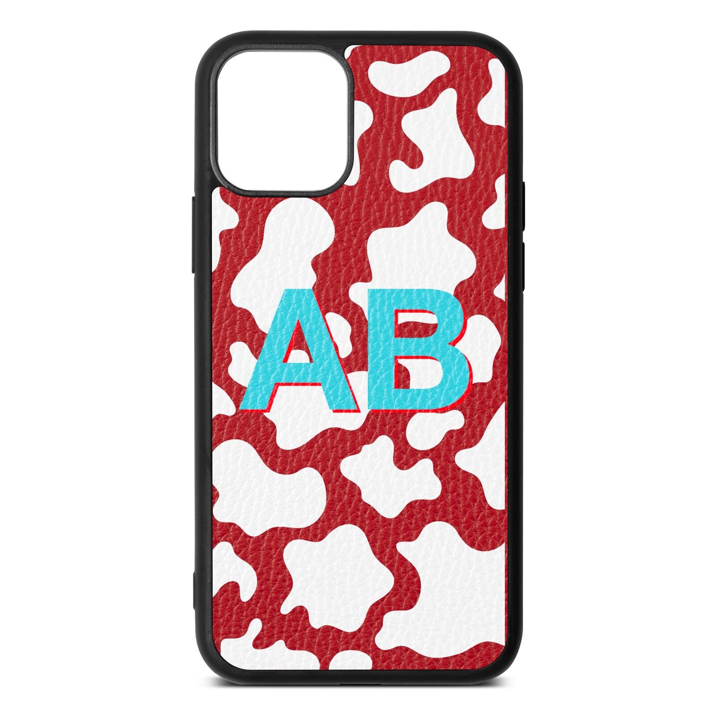 Personalised Cow Print Red Pebble Leather iPhone 11 Case