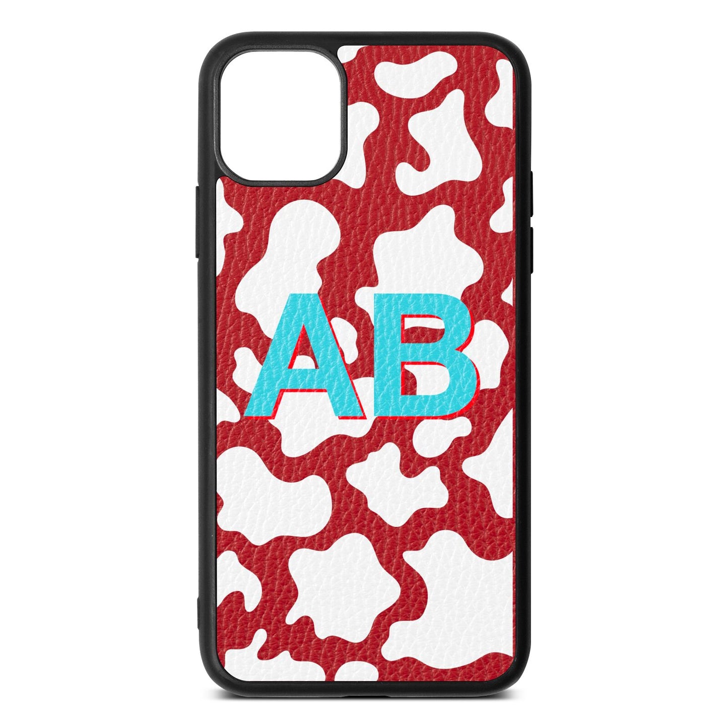 Personalised Cow Print Red Pebble Leather iPhone 11 Pro Max Case