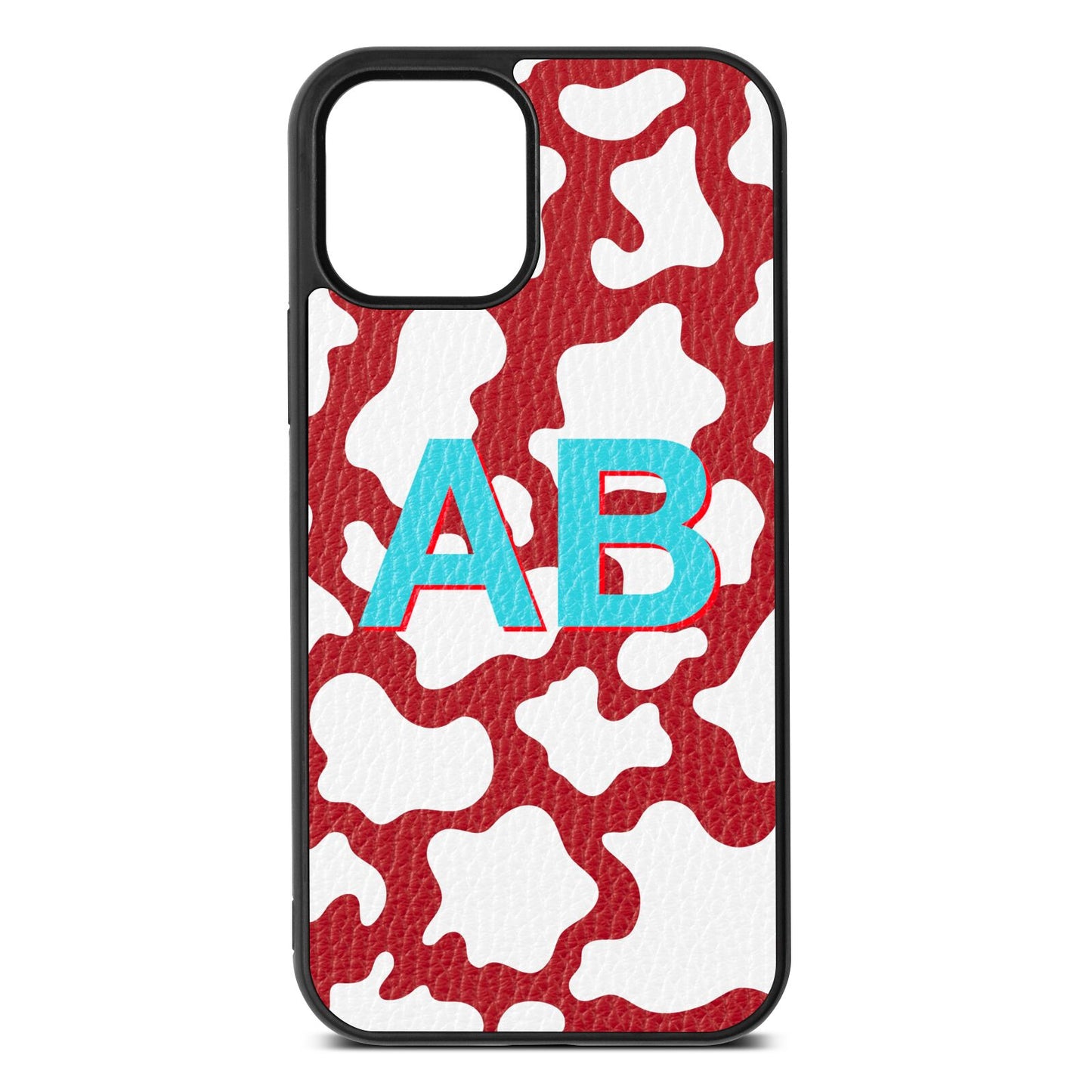 Personalised Cow Print Red Pebble Leather iPhone 12 Case