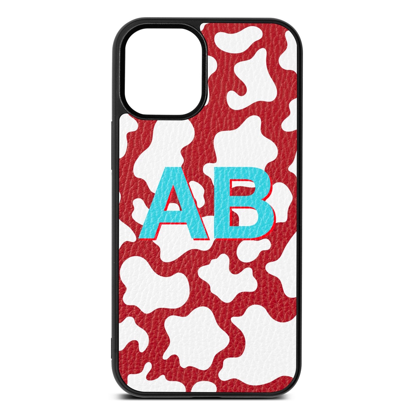 Personalised Cow Print Red Pebble Leather iPhone 12 Mini Case