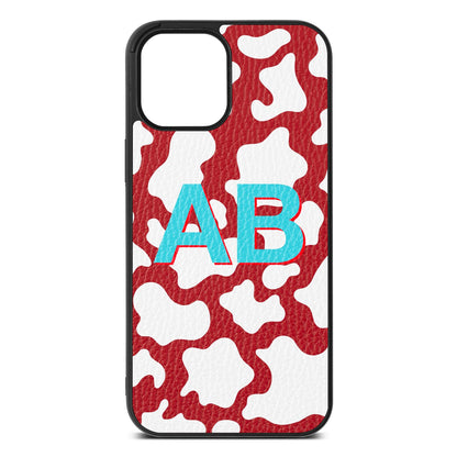 Personalised Cow Print Red Pebble Leather iPhone 12 Pro Max Case