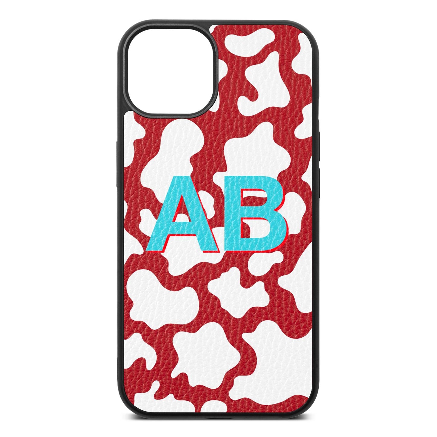 Personalised Cow Print Red Pebble Leather iPhone 13 Case