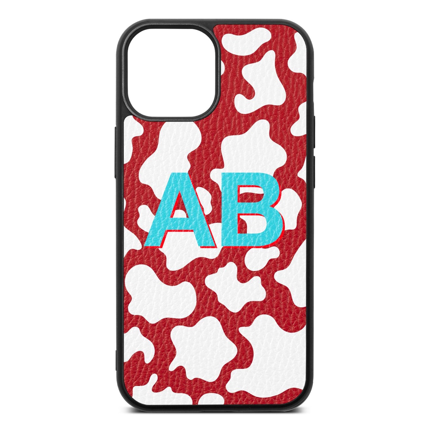 Personalised Cow Print Red Pebble Leather iPhone 13 Mini Case