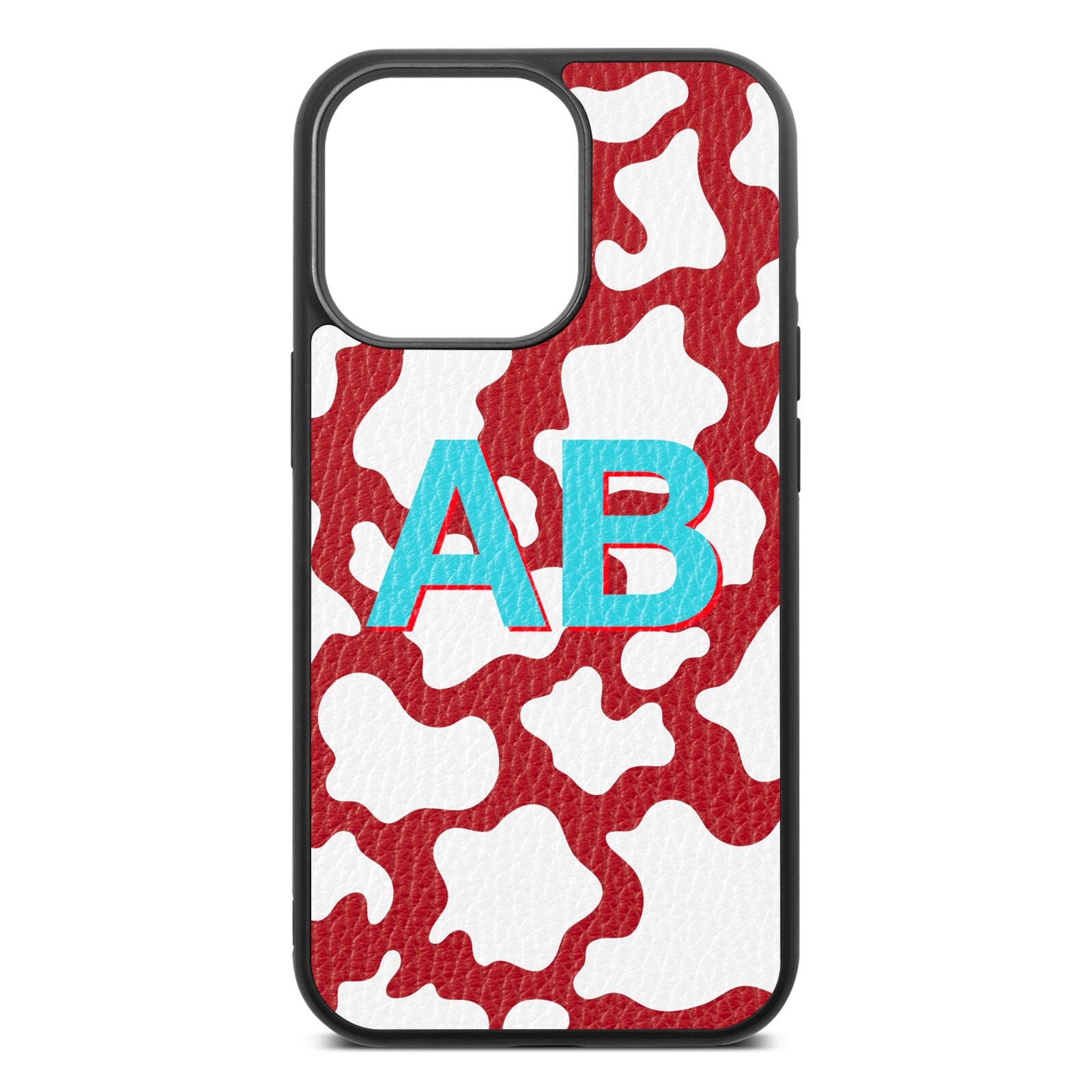 Personalised Cow Print Red Pebble Leather iPhone 13 Pro Case