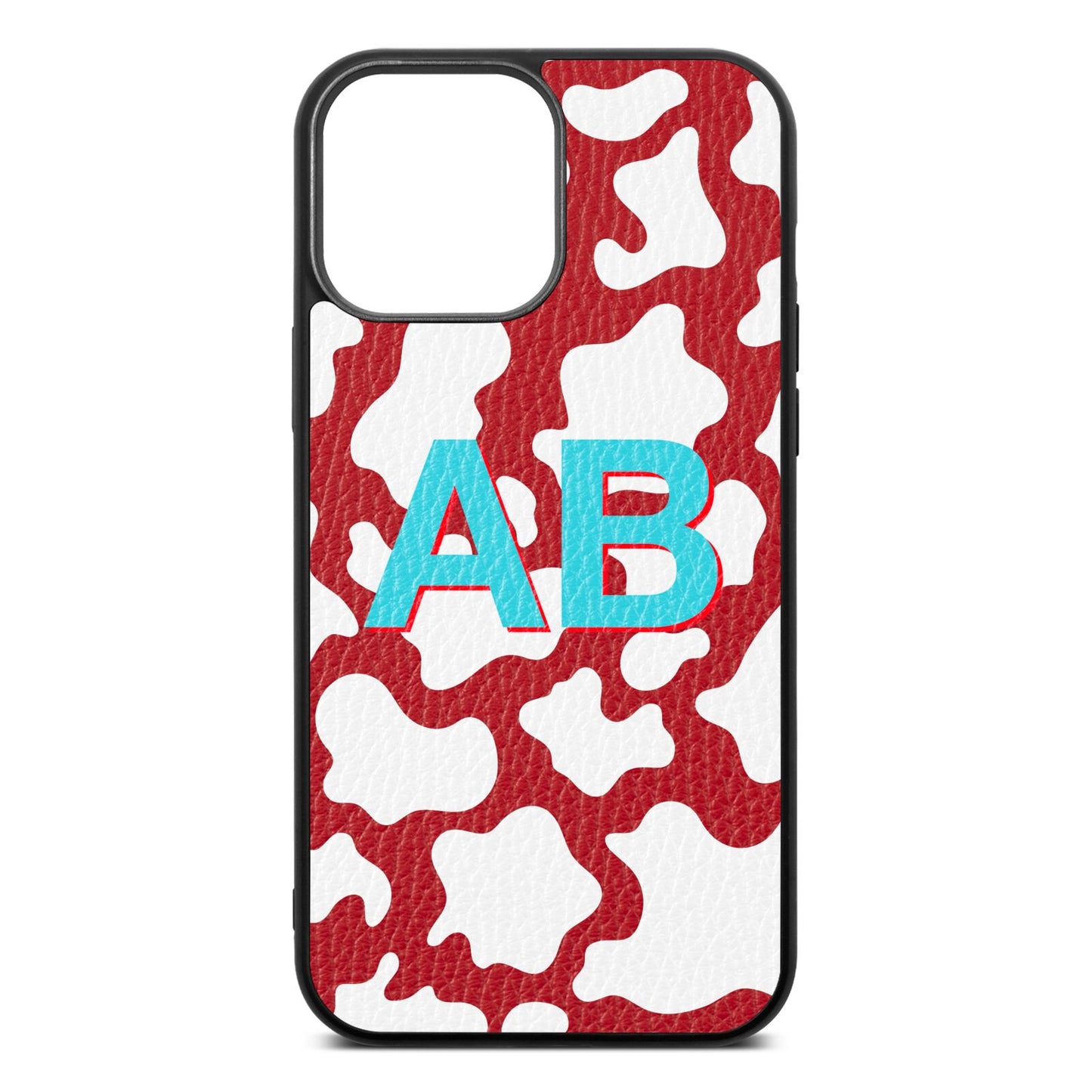 Personalised Cow Print Red Pebble Leather iPhone 13 Pro Max Case