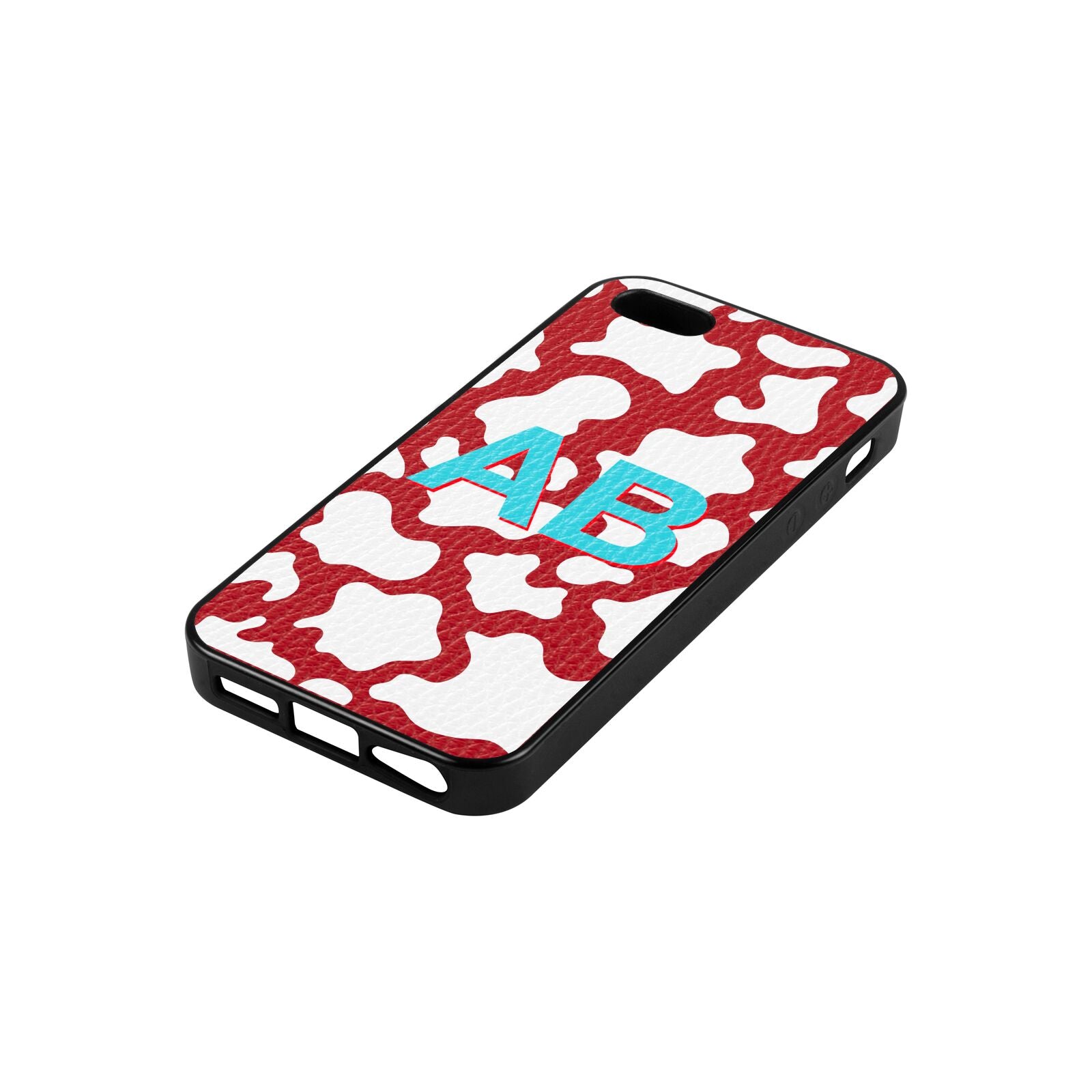 Personalised Cow Print Red Pebble Leather iPhone 5 Case Side Angle