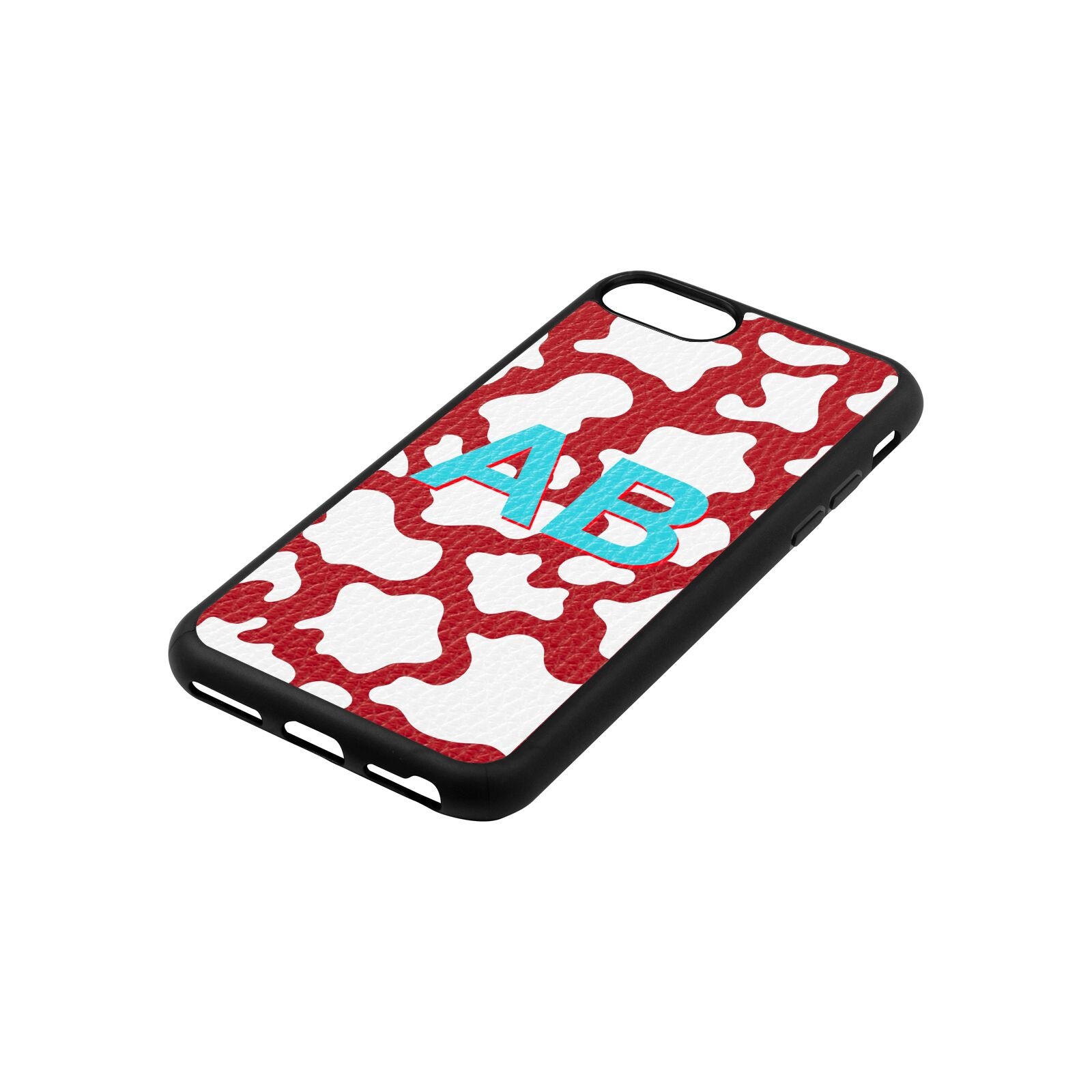 Personalised Cow Print Red Pebble Leather iPhone 8 Case Side Angle