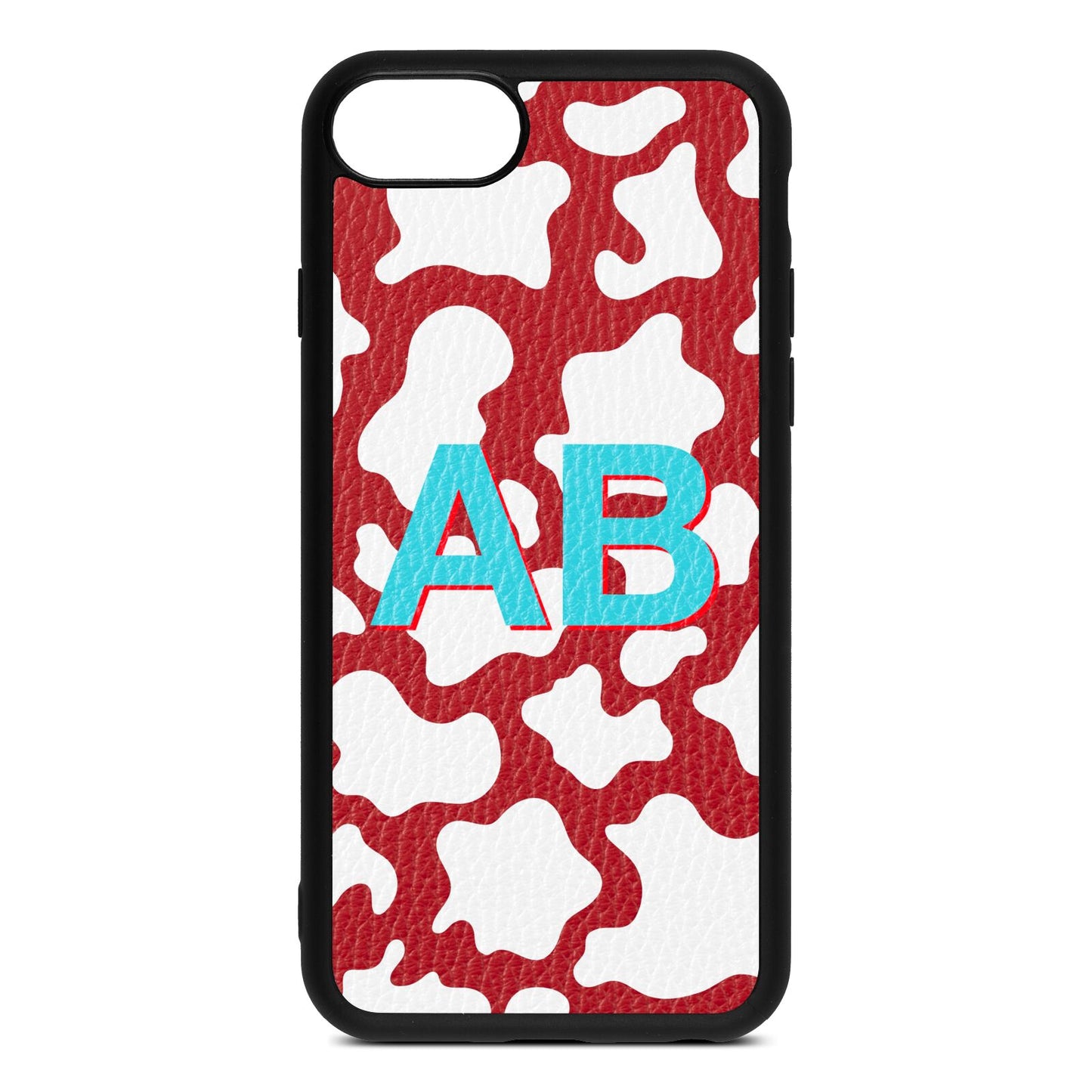 Personalised Cow Print Red Pebble Leather iPhone 8 Case