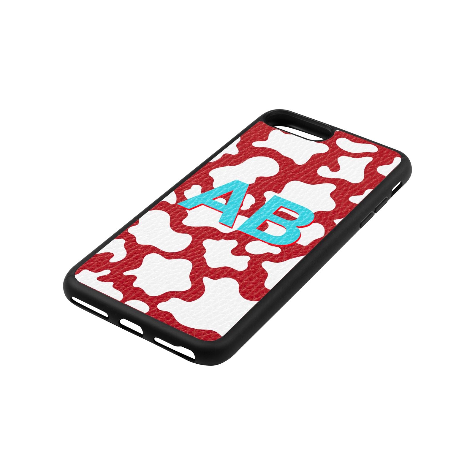 Personalised Cow Print Red Pebble Leather iPhone 8 Plus Case Side Angle