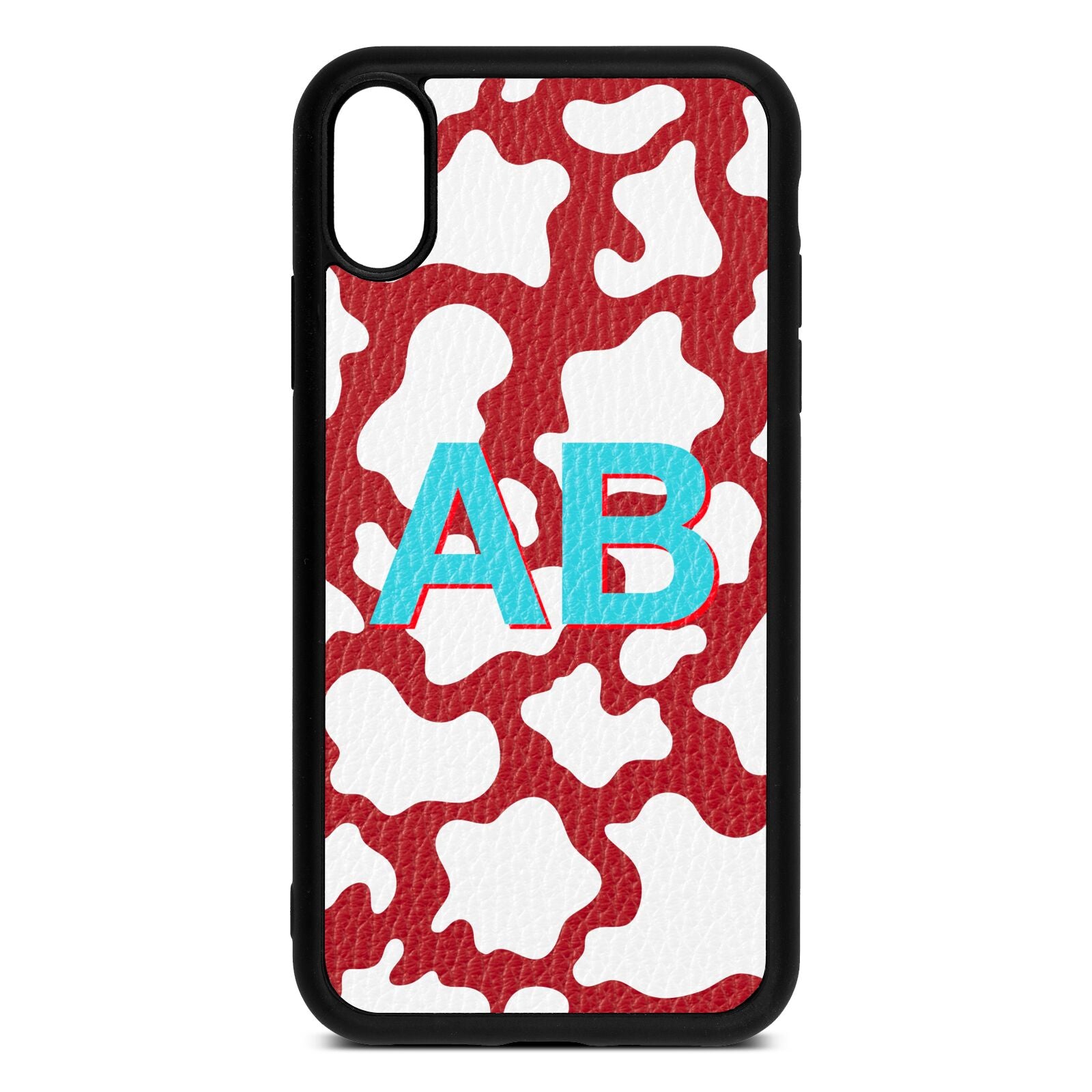 Personalised Cow Print Red Pebble Leather iPhone Xr Case