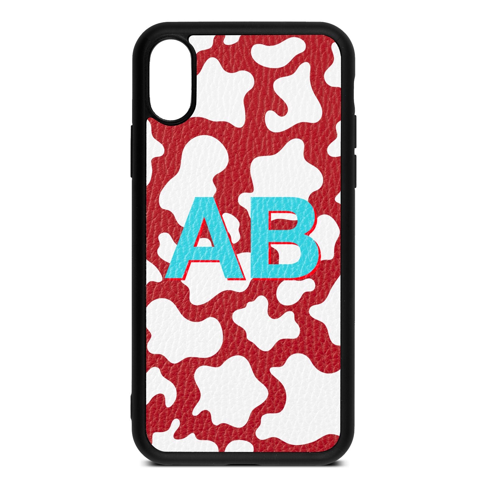 Personalised Cow Print Red Pebble Leather iPhone Xs Case