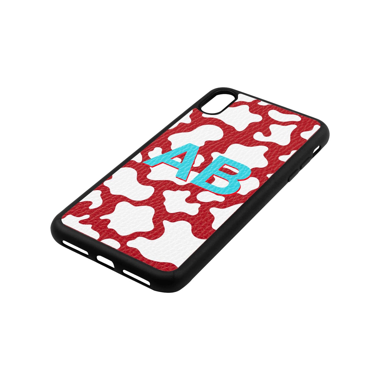 Personalised Cow Print Red Pebble Leather iPhone Xs Max Case Side Angle