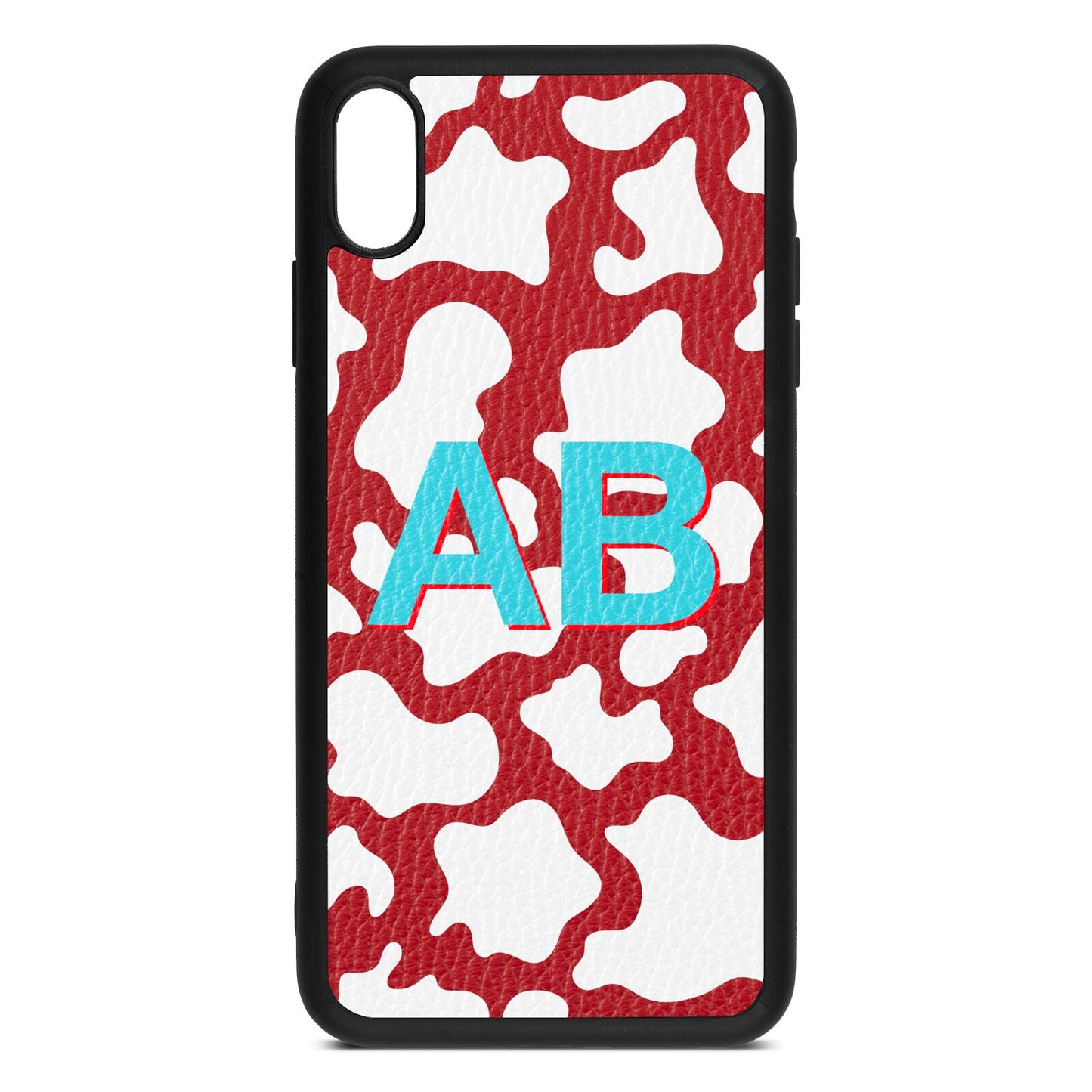 Personalised Cow Print Red Pebble Leather iPhone Xs Max Case