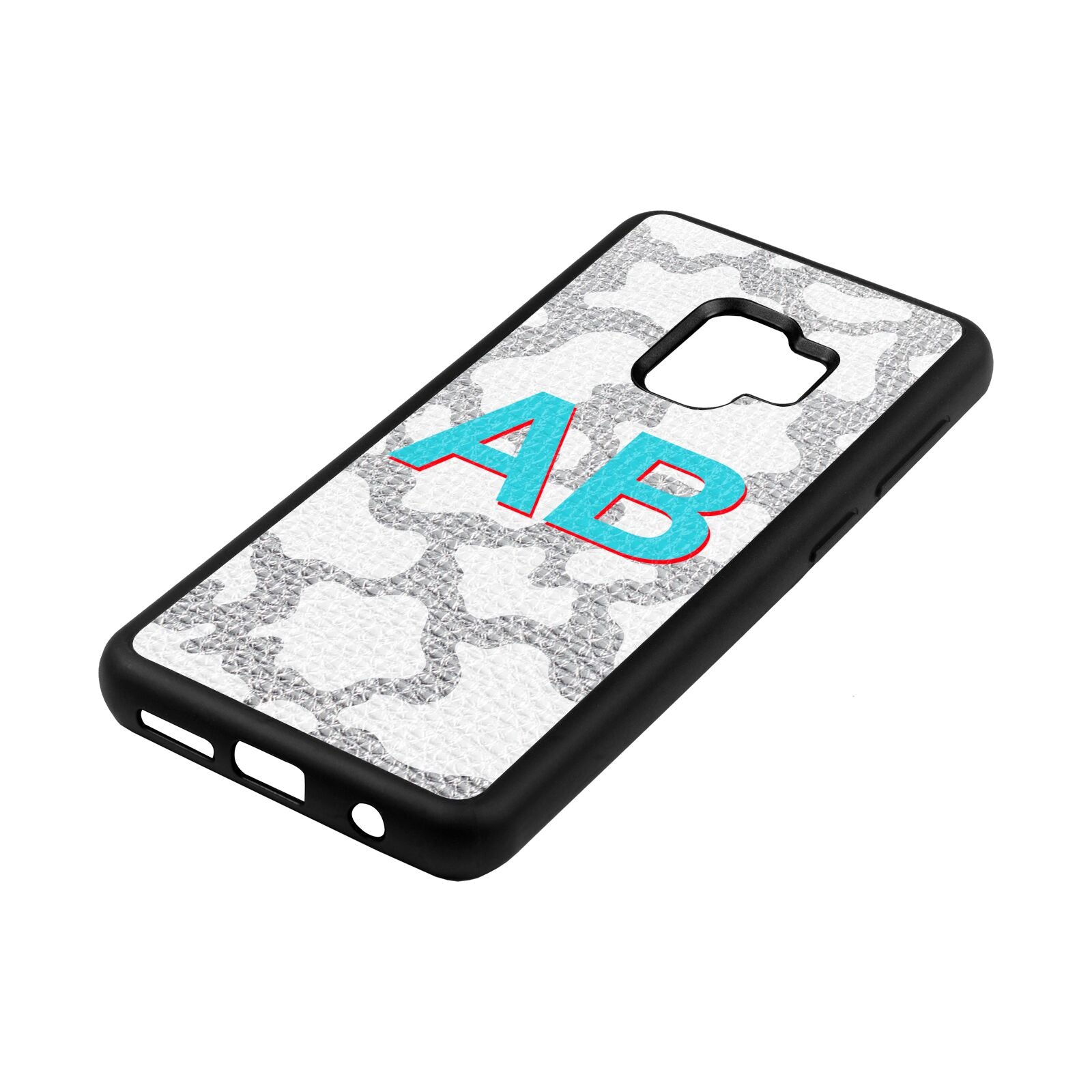 Personalised Cow Print Silver Pebble Leather Samsung S9 Case Side Angle