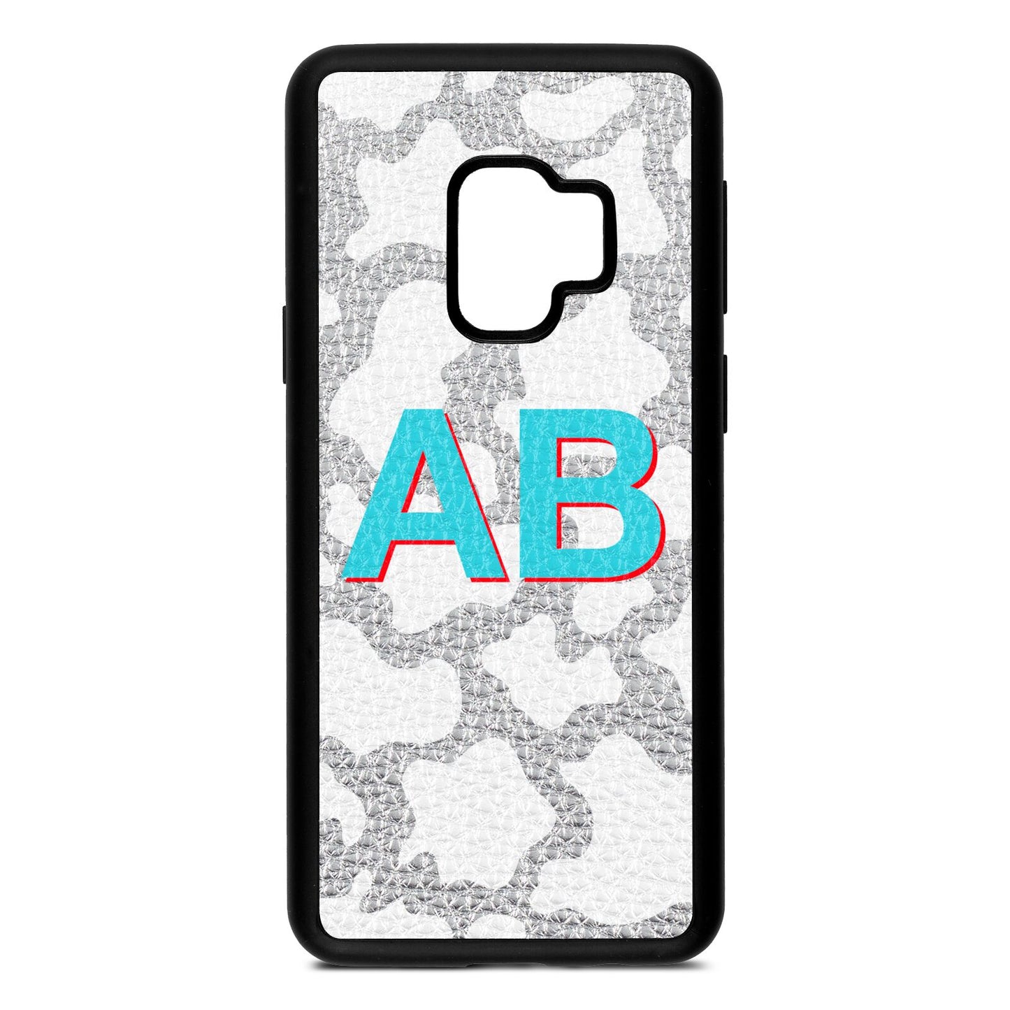 Personalised Cow Print Silver Pebble Leather Samsung S9 Case