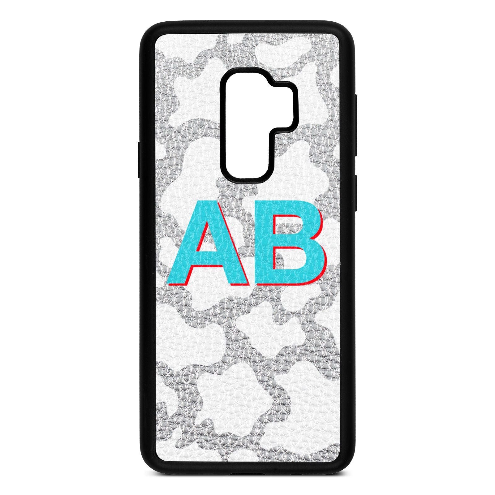 Personalised Cow Print Silver Pebble Leather Samsung S9 Plus Case