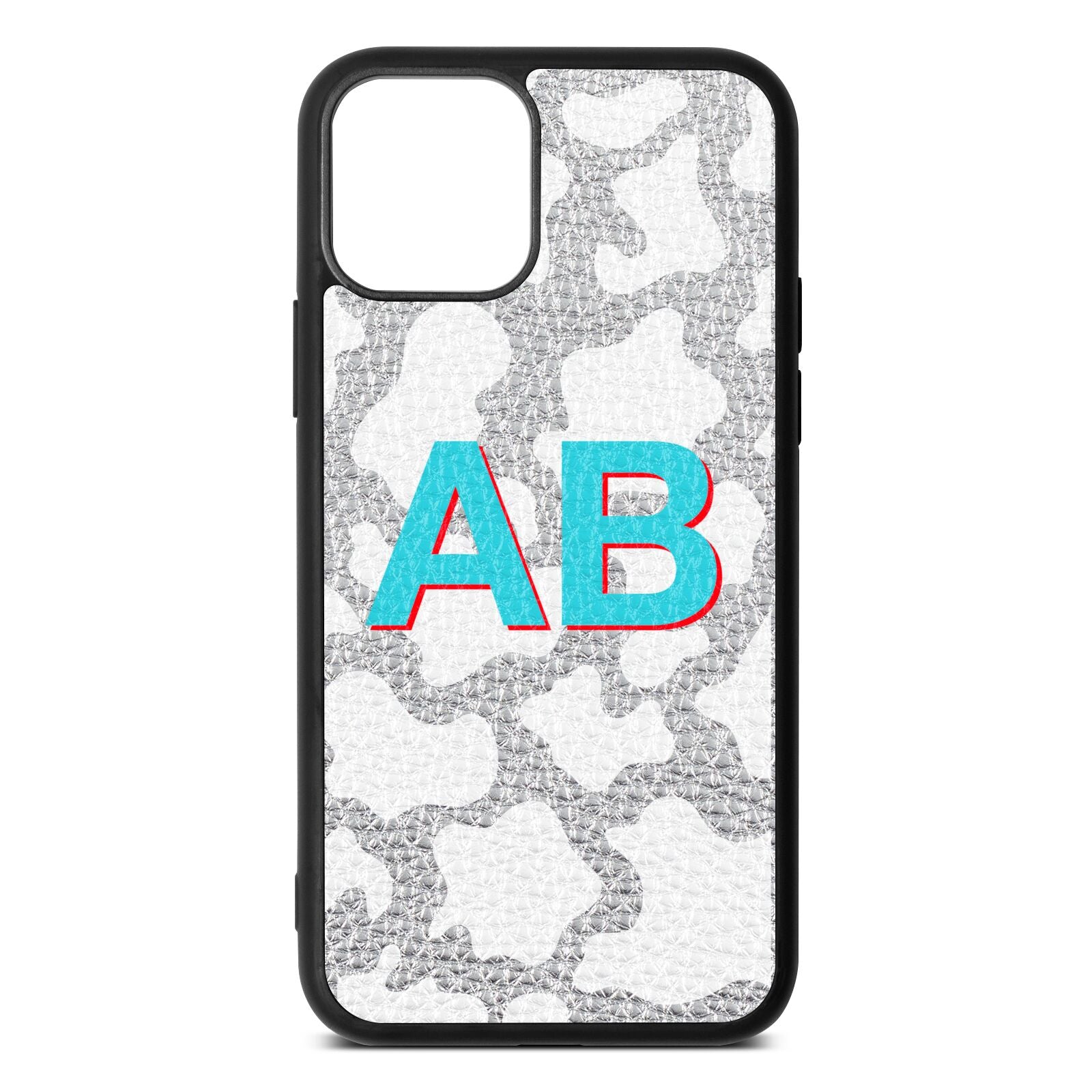 Personalised Cow Print Silver Pebble Leather iPhone 11 Case