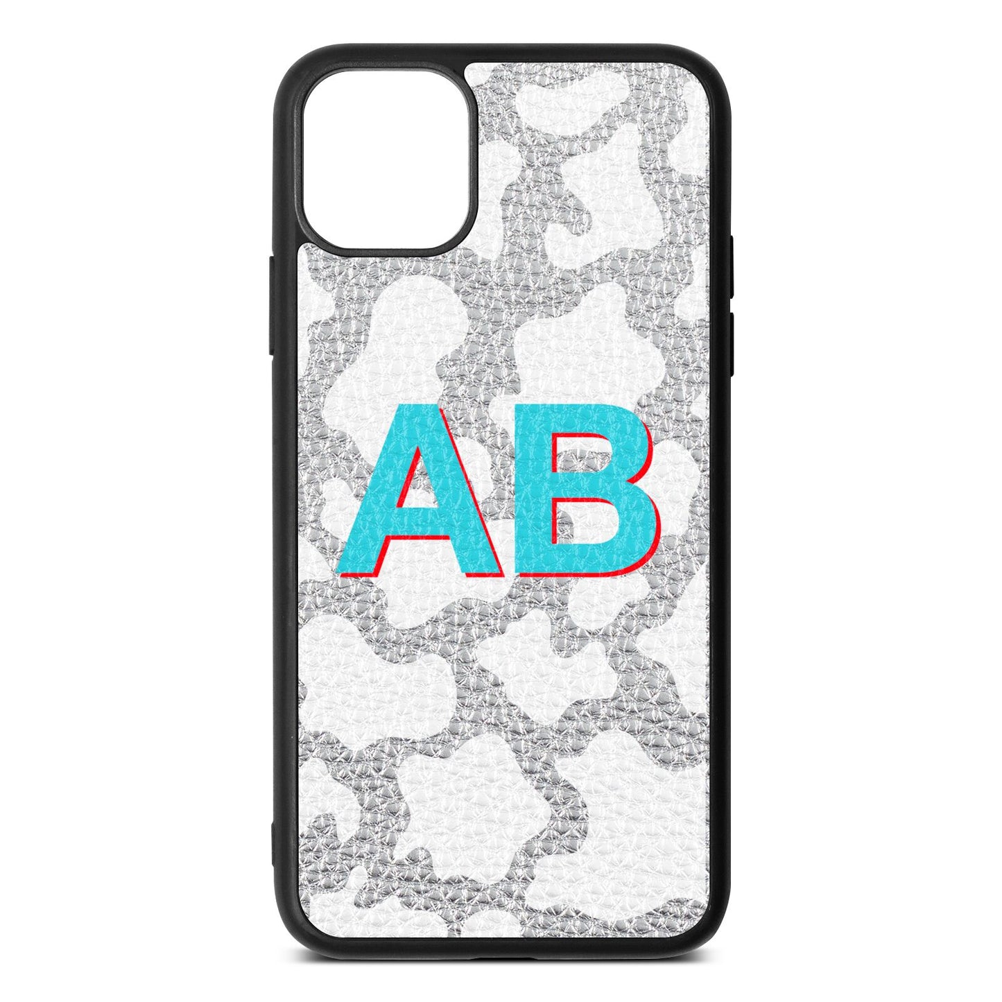 Personalised Cow Print Silver Pebble Leather iPhone 11 Pro Max Case