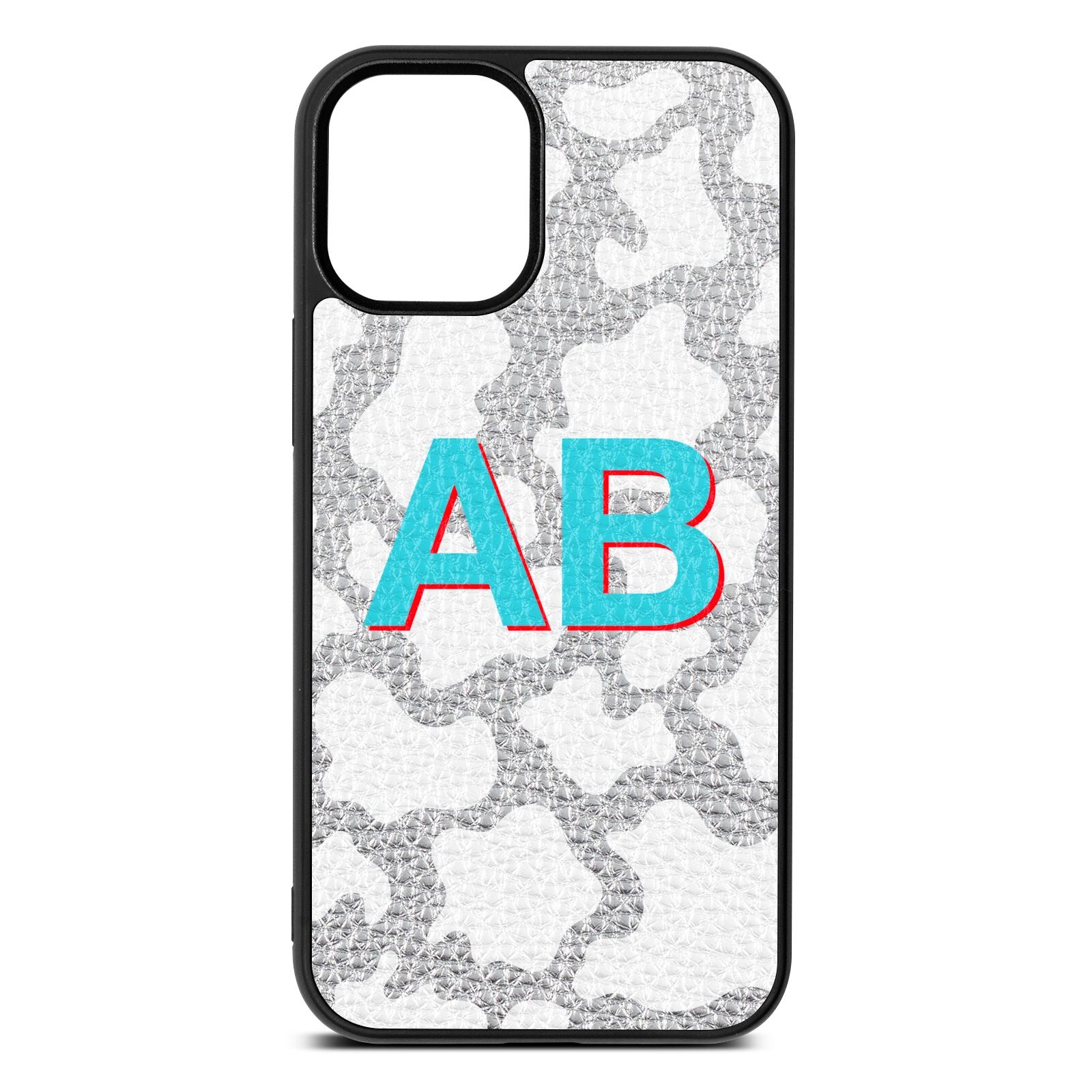 Personalised Cow Print Silver Pebble Leather iPhone 12 Mini Case