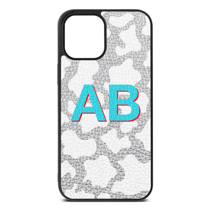 Personalised Cow Print Silver Pebble Leather iPhone 12 Pro Max Case