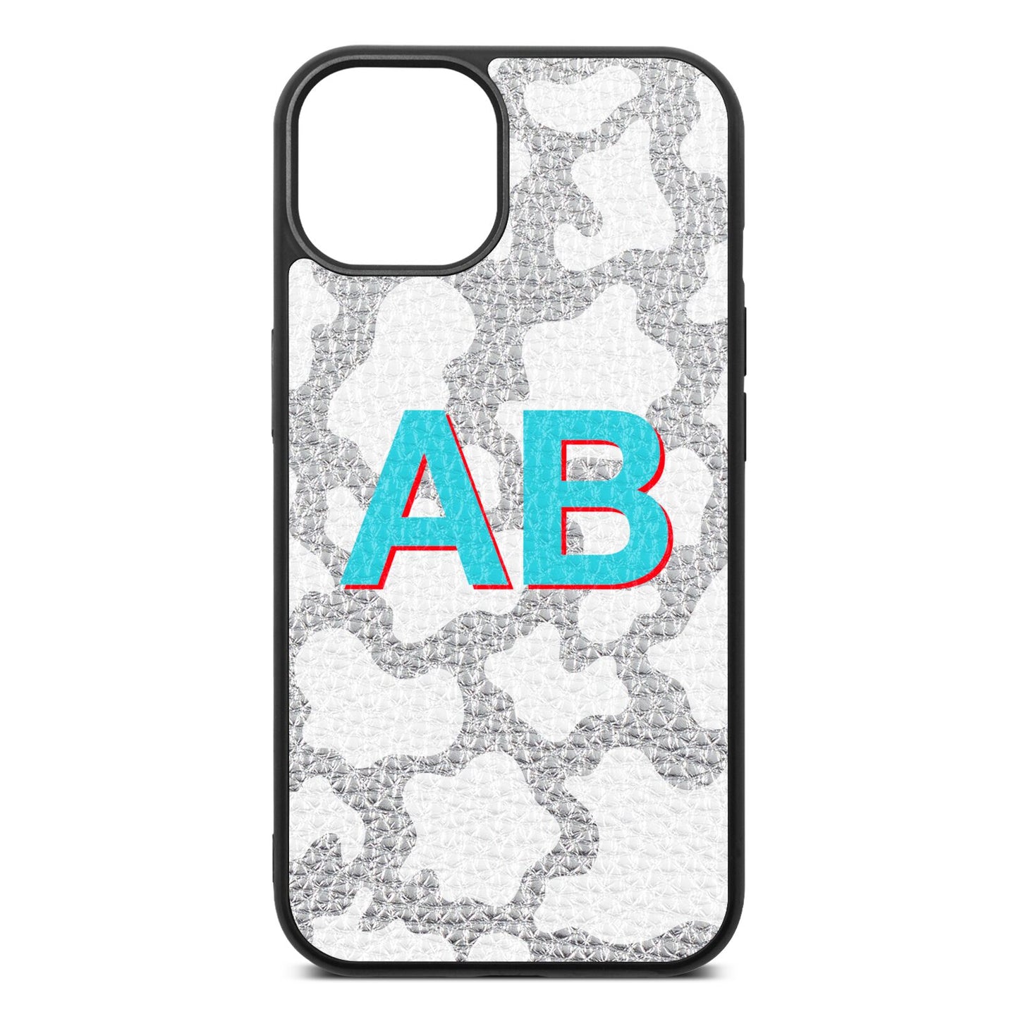 Personalised Cow Print Silver Pebble Leather iPhone 13 Case