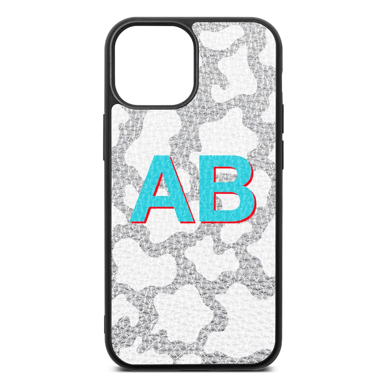 Personalised Cow Print Silver Pebble Leather iPhone 13 Mini Case