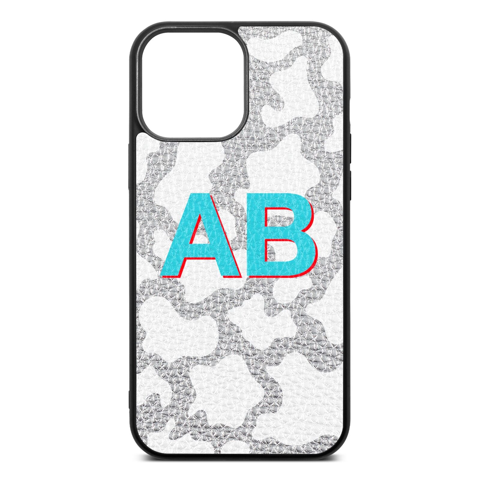 Personalised Cow Print Silver Pebble Leather iPhone 13 Pro Max Case