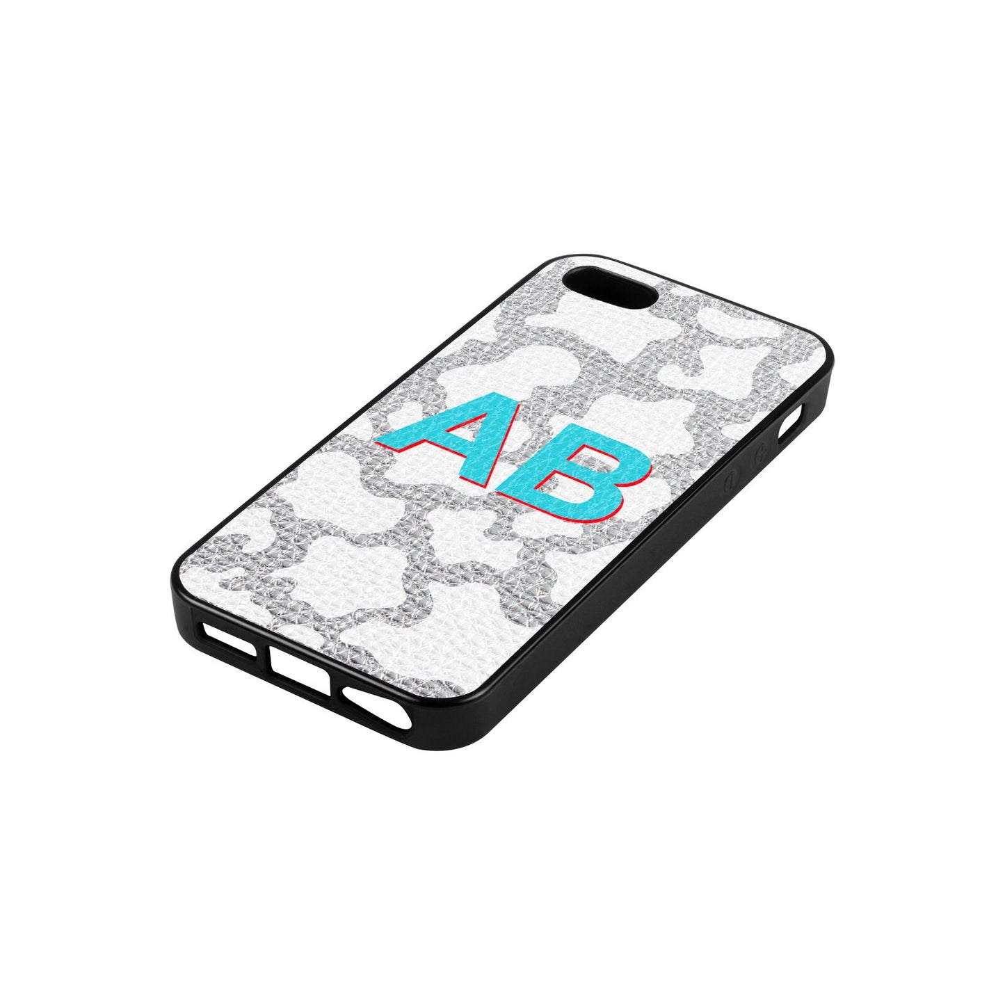 Personalised Cow Print Silver Pebble Leather iPhone 5 Case Side Angle