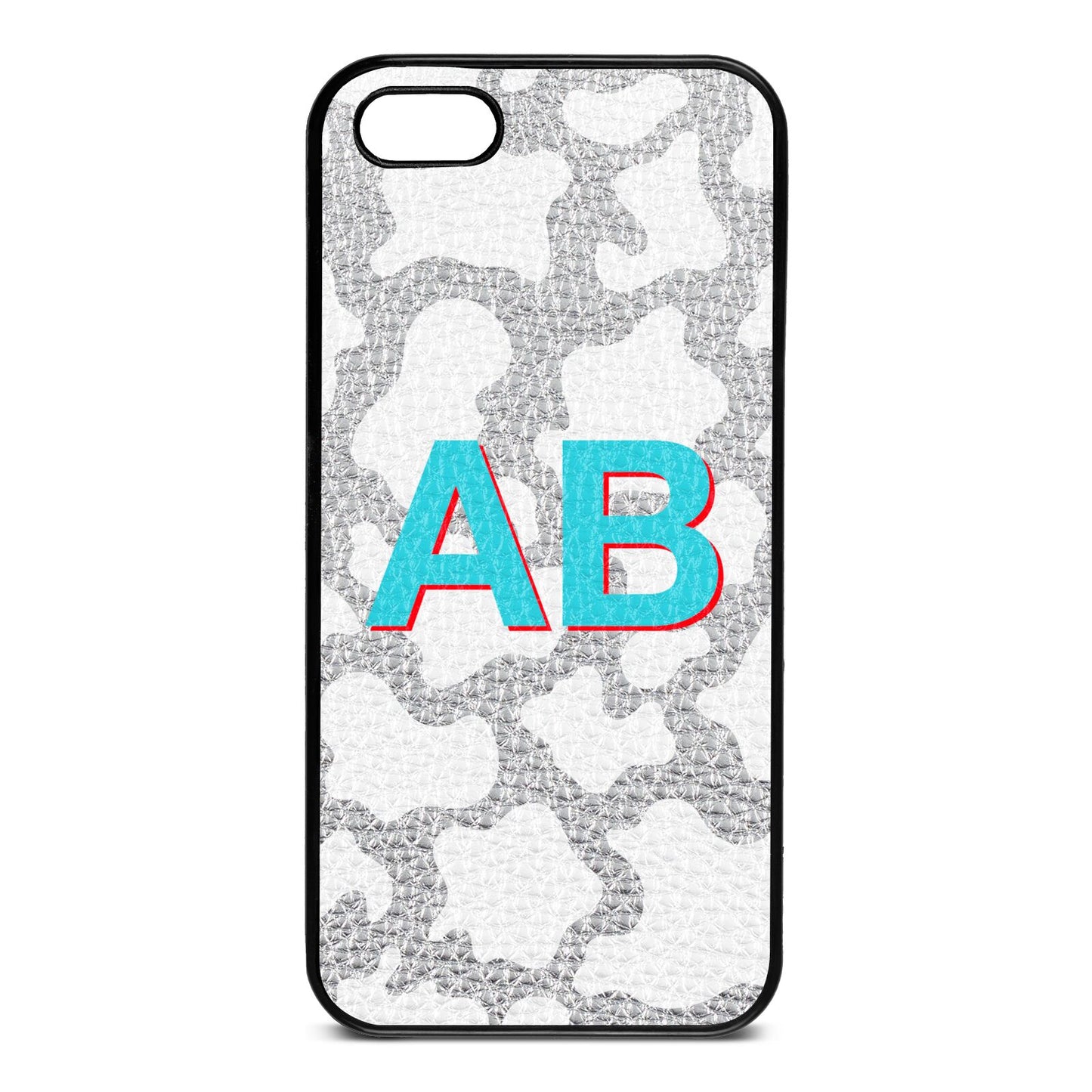 Personalised Cow Print Silver Pebble Leather iPhone 5 Case