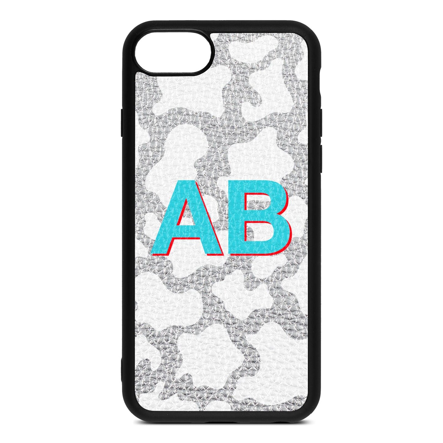 Personalised Cow Print Silver Pebble Leather iPhone 8 Case