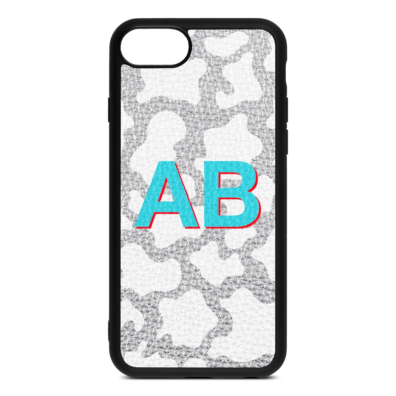 Personalised Cow Print Silver Pebble Leather iPhone 8 Case