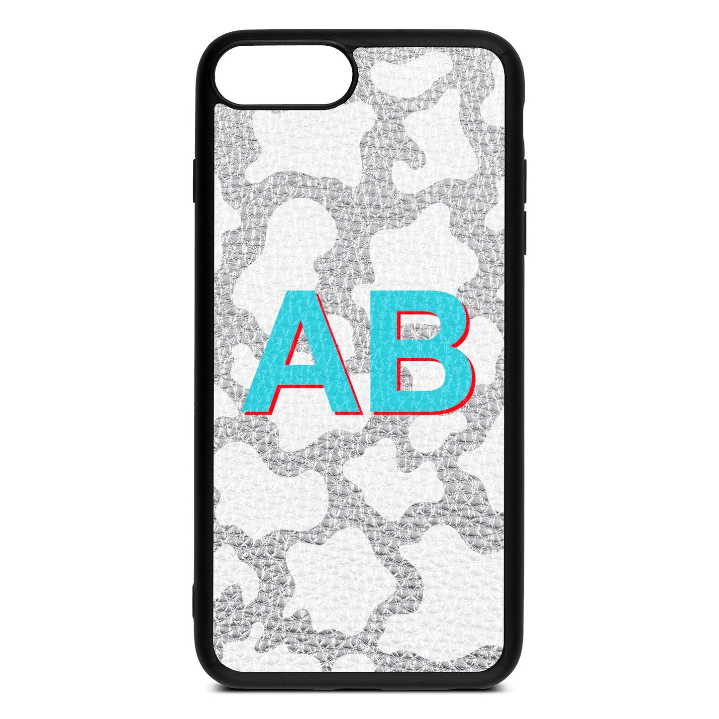 Personalised Cow Print Silver Pebble Leather iPhone 8 Plus Case