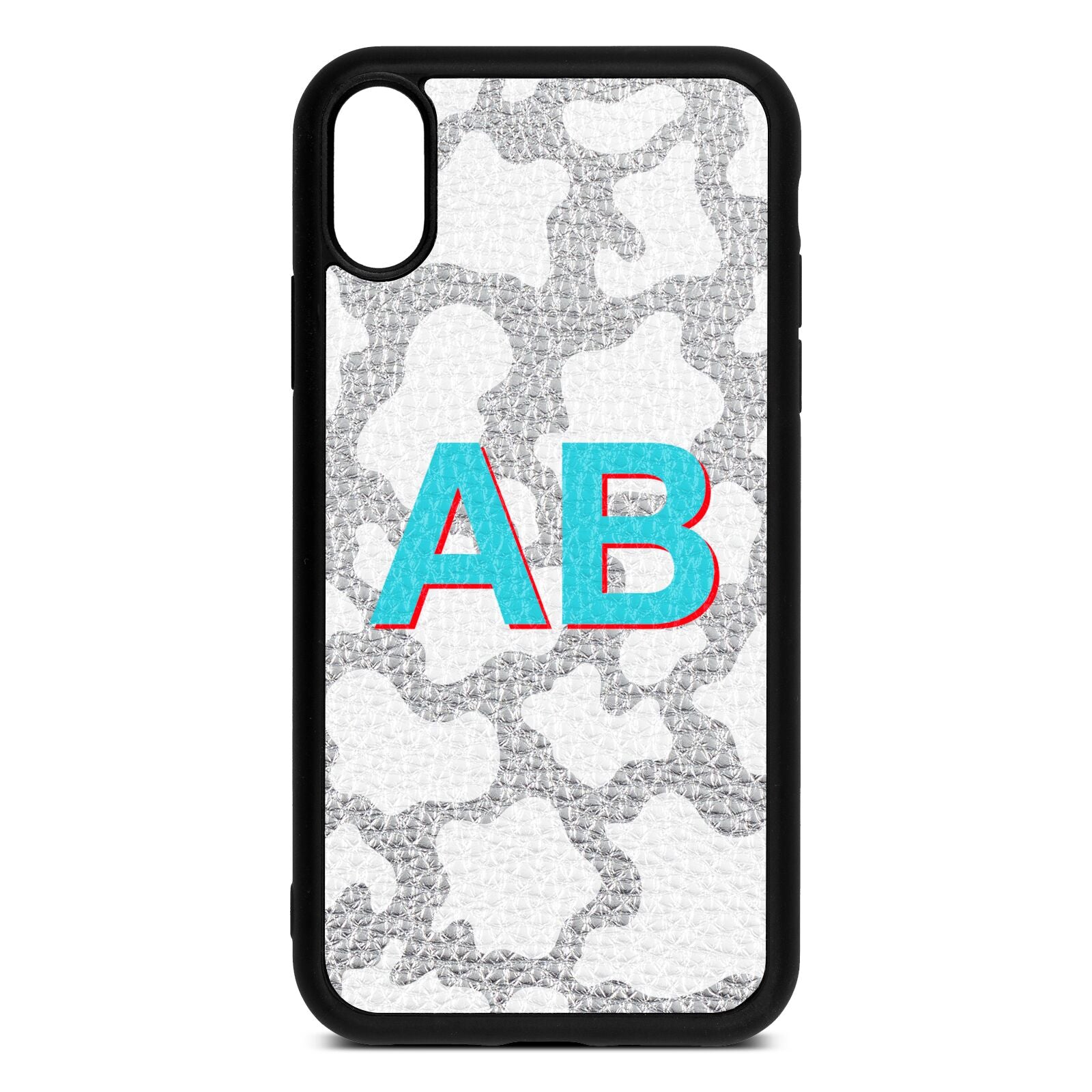 Personalised Cow Print Silver Pebble Leather iPhone Xr Case