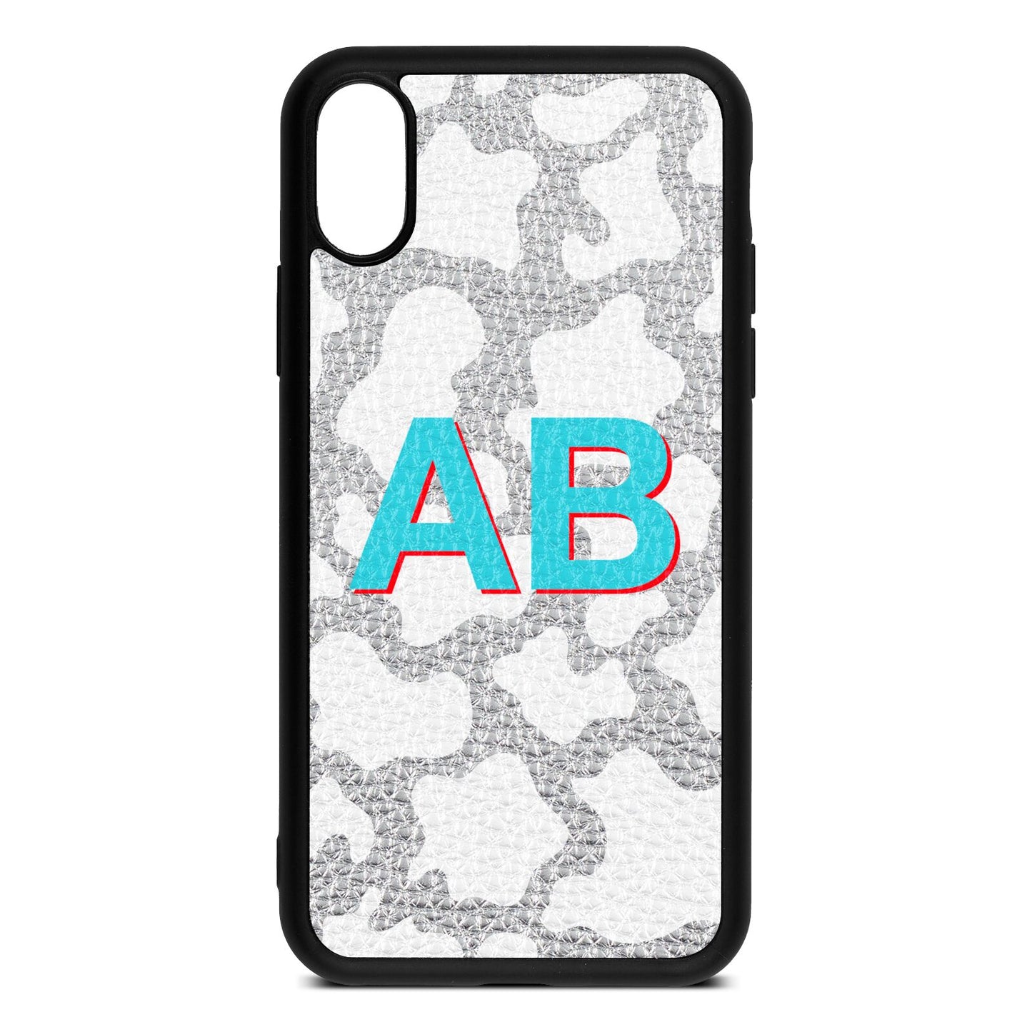 Personalised Cow Print Silver Pebble Leather iPhone Xs Case