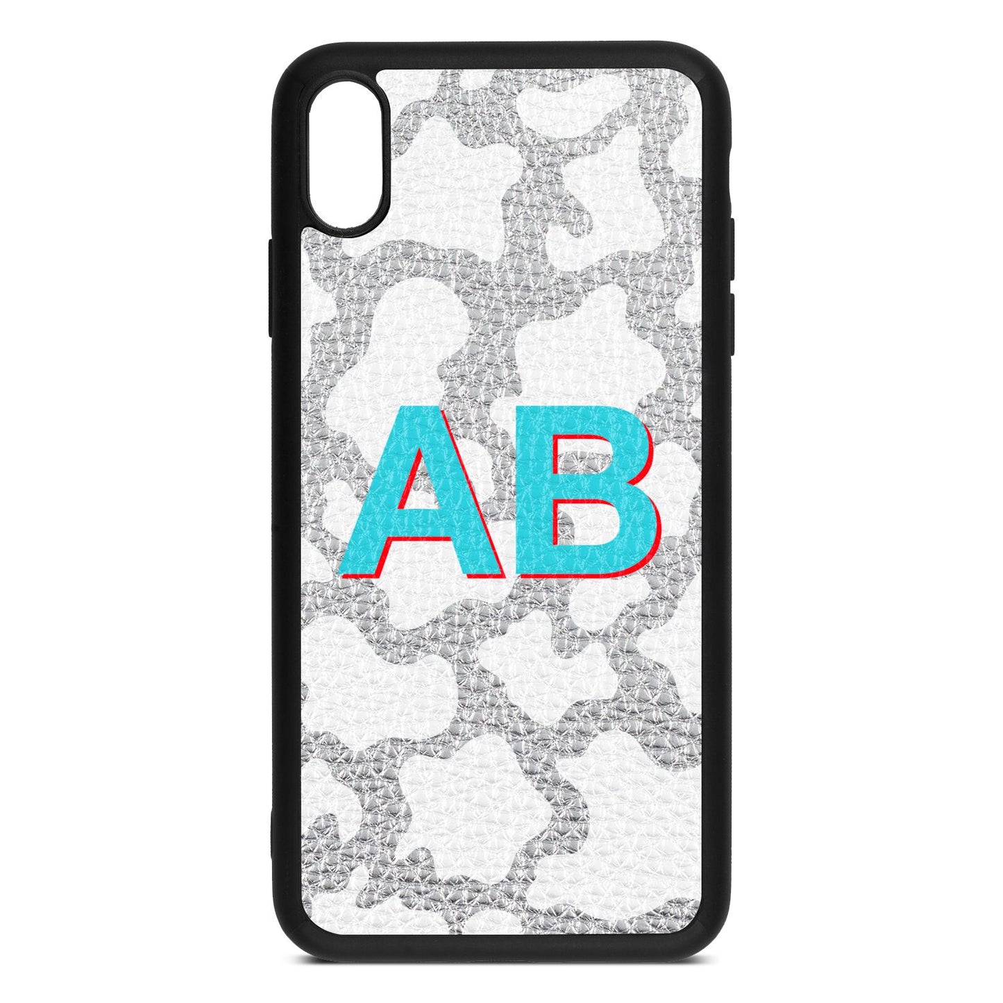 Personalised Cow Print Silver Pebble Leather iPhone Xs Max Case