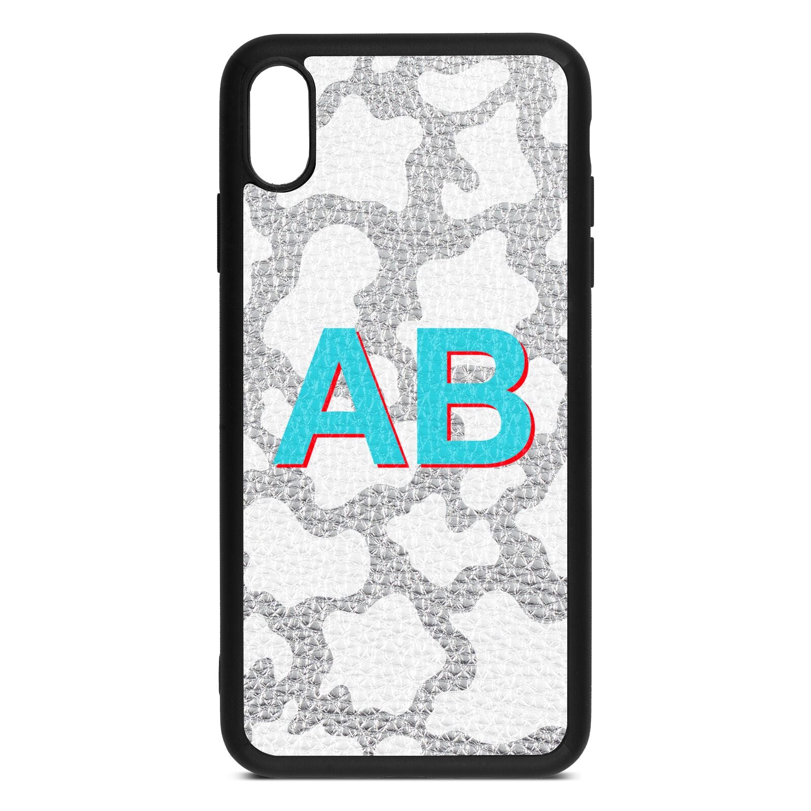 Personalised Cow Print Silver Pebble Leather iPhone Xs Max Case