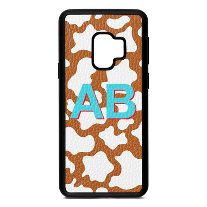 Personalised Cow Print Tan Pebble Leather Samsung S9 Case