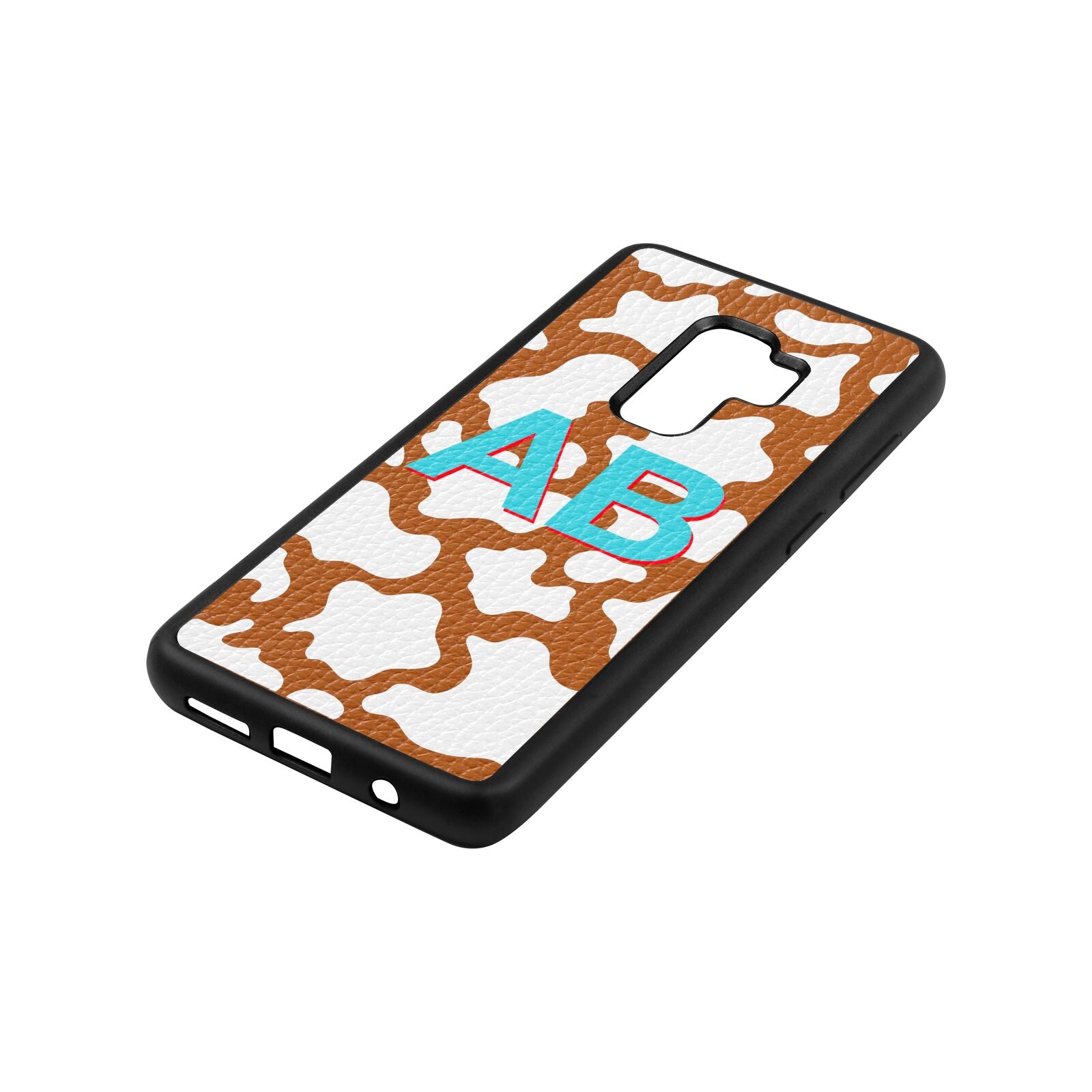 Personalised Cow Print Tan Pebble Leather Samsung S9 Plus Case Side Angle