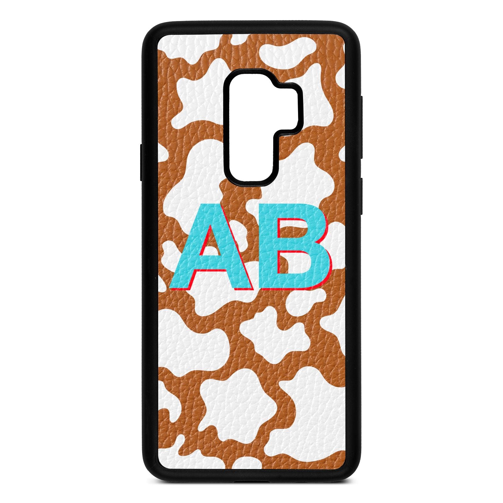 Personalised Cow Print Tan Pebble Leather Samsung S9 Plus Case