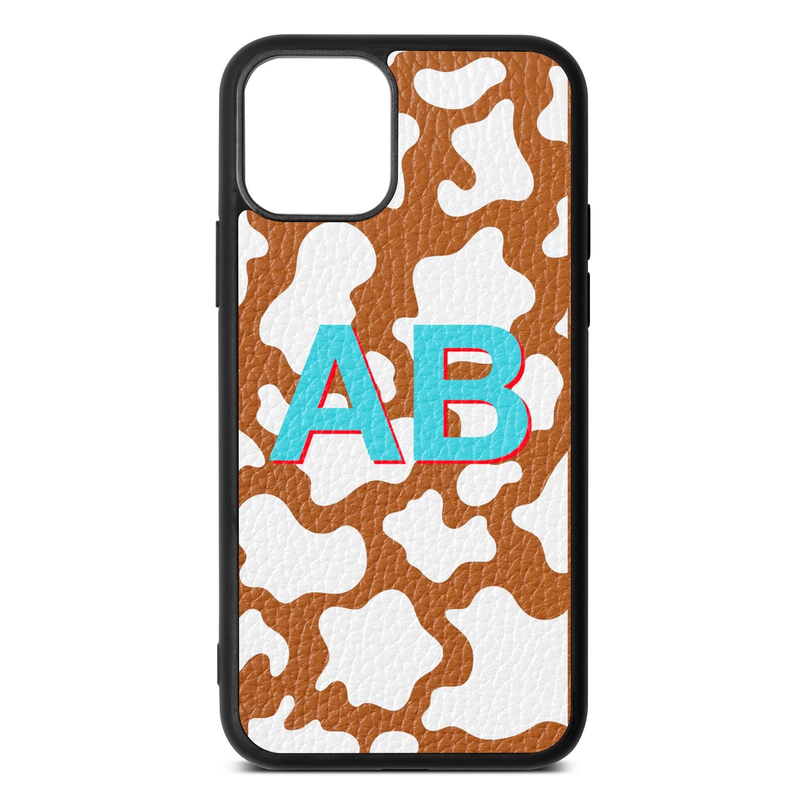 Personalised Cow Print Tan Pebble Leather iPhone 11 Case