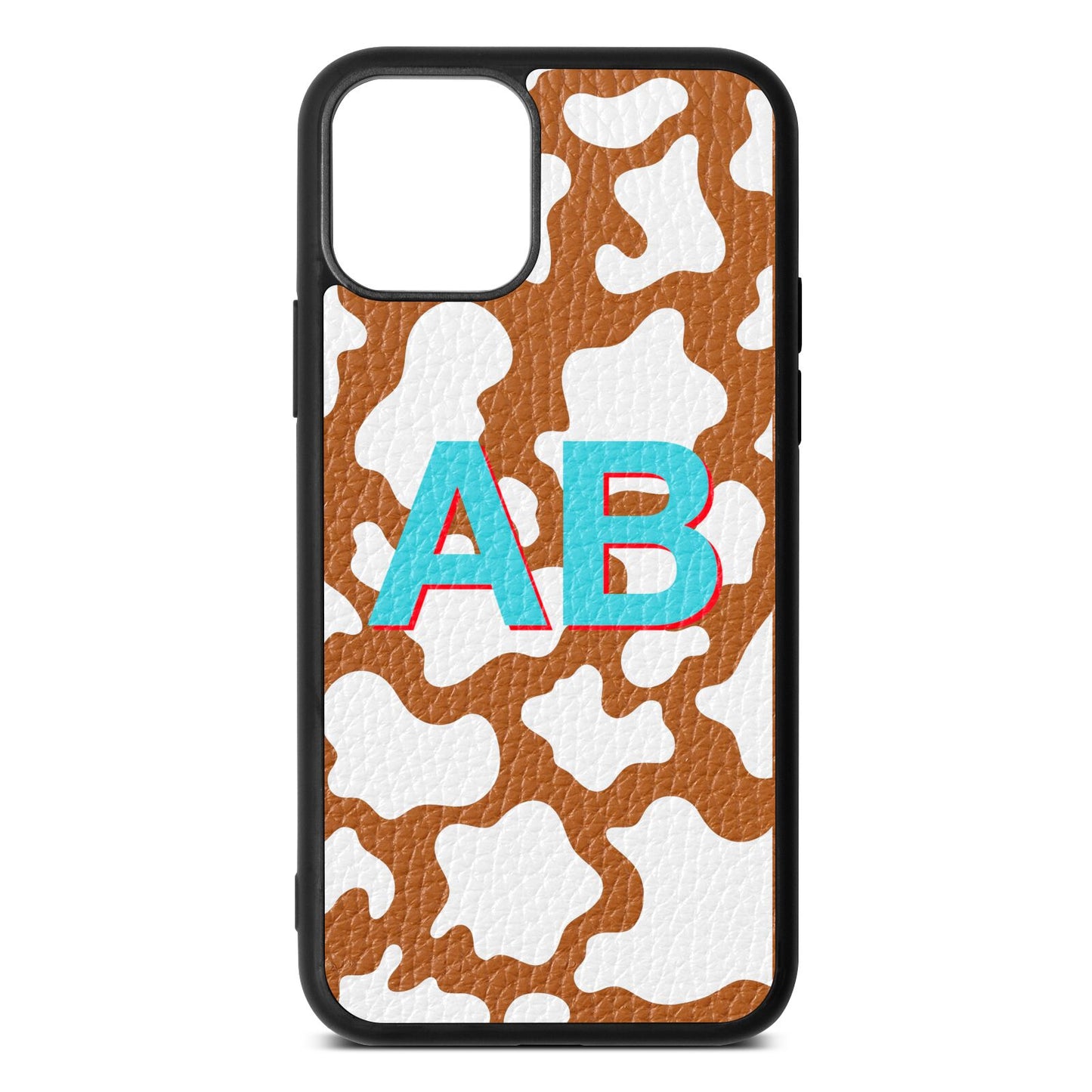 Personalised Cow Print Tan Pebble Leather iPhone 11 Pro Case