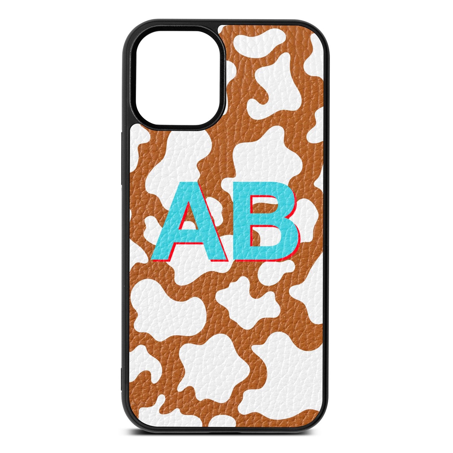 Personalised Cow Print Tan Pebble Leather iPhone 12 Mini Case